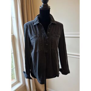 NWT Pilcro by Anthropologie Ink Navy Blue Cotton Collared Shirt LARGE